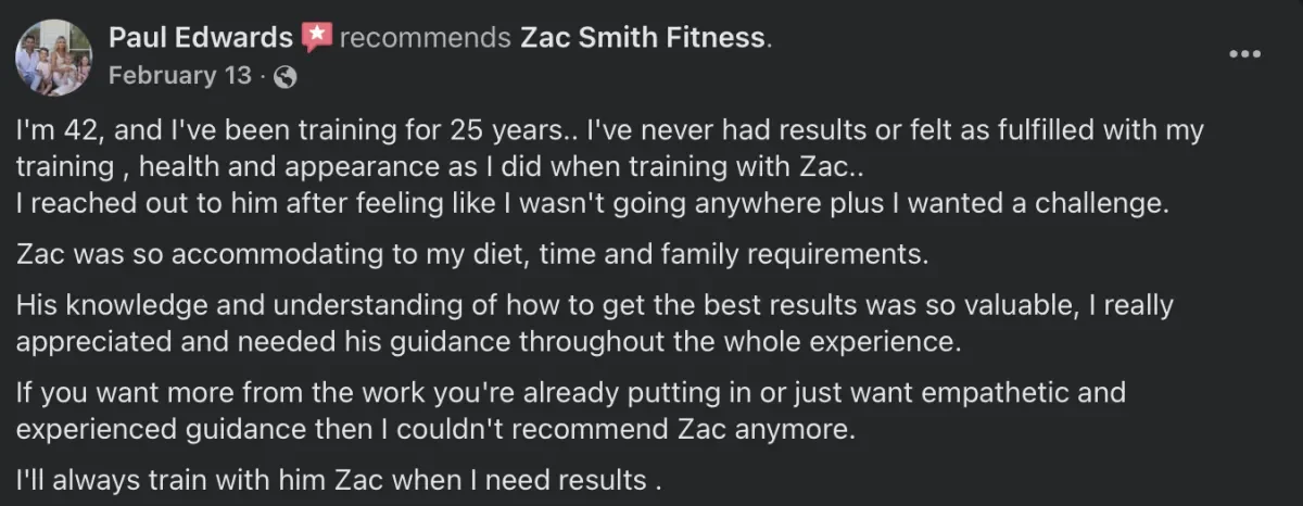Client review posted on Facebook