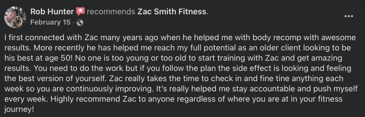 Client review posted on Facebook